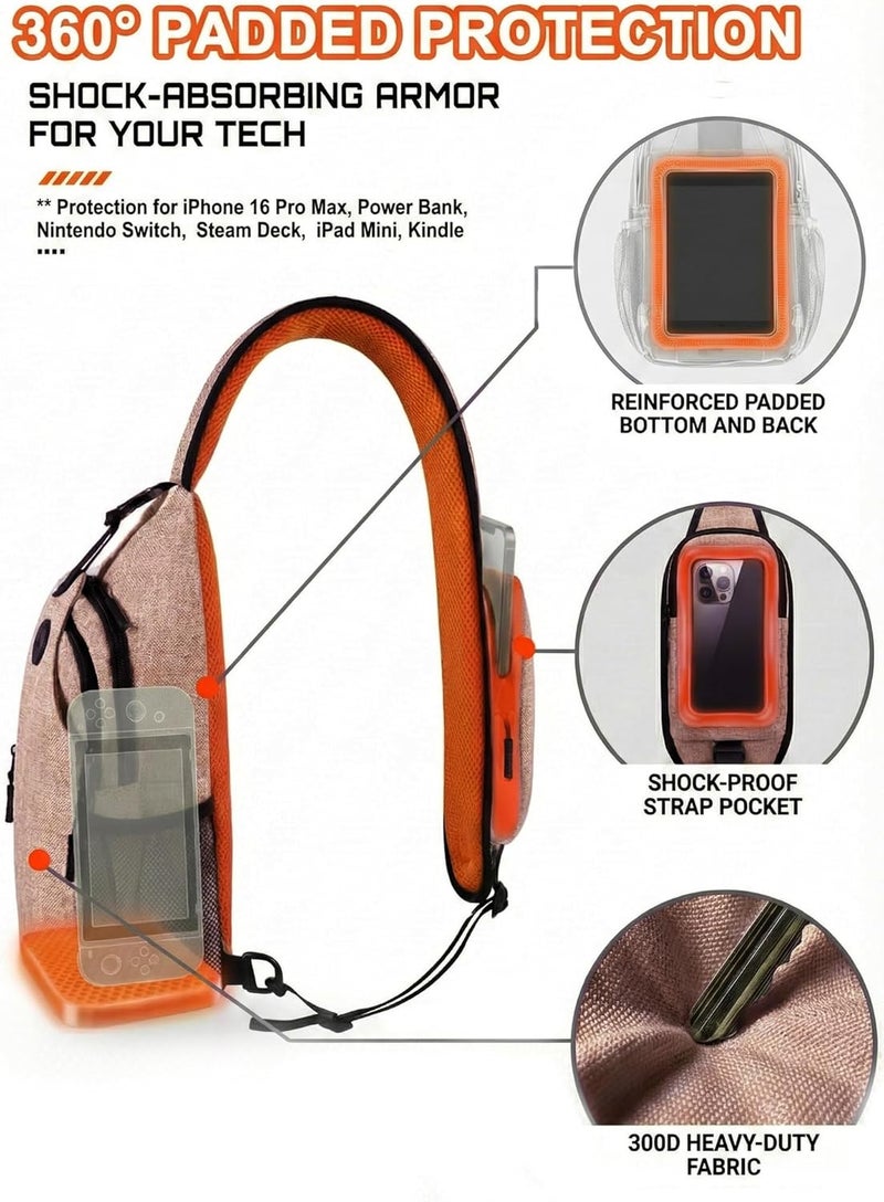 VPBAGE Store Structured Sling Backpack with Oversized Strap Pocket (Fits Power Bank) - Heavy Duty Water Resistant Crossbody Bag for Tech & Travel - Thick Padded Bottom Anti-Theft Daypack (Fits Tablet/Console) - Image 3